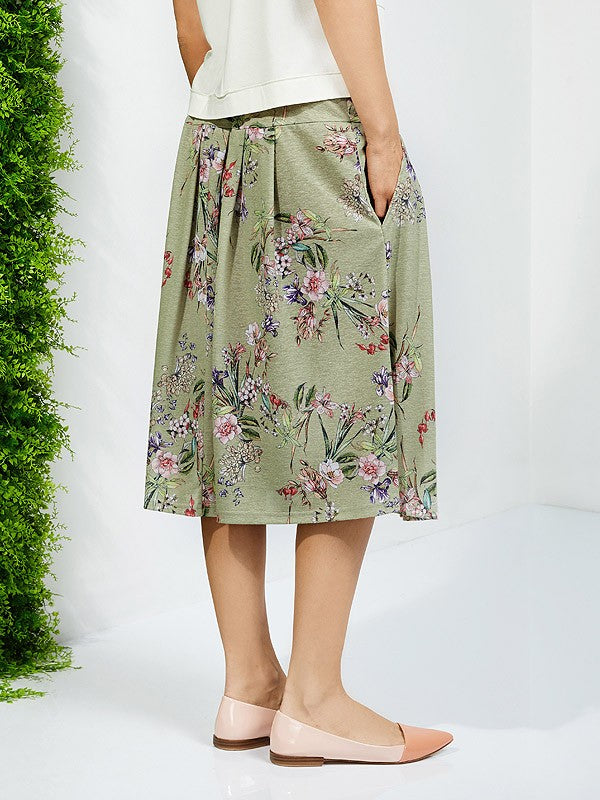 Lega sijonas su linu "Eustoma Green Flower Print"