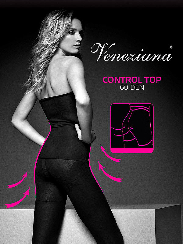 Veneziana neperregimos liekninančios pėdkelnės "Control Top 60 Den Black"