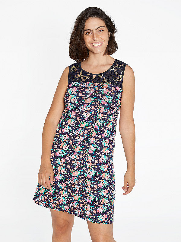 Ysabel Mora viskozinė suknelė su nėriniais "Lucite Navy - Multicolor Flower Print"