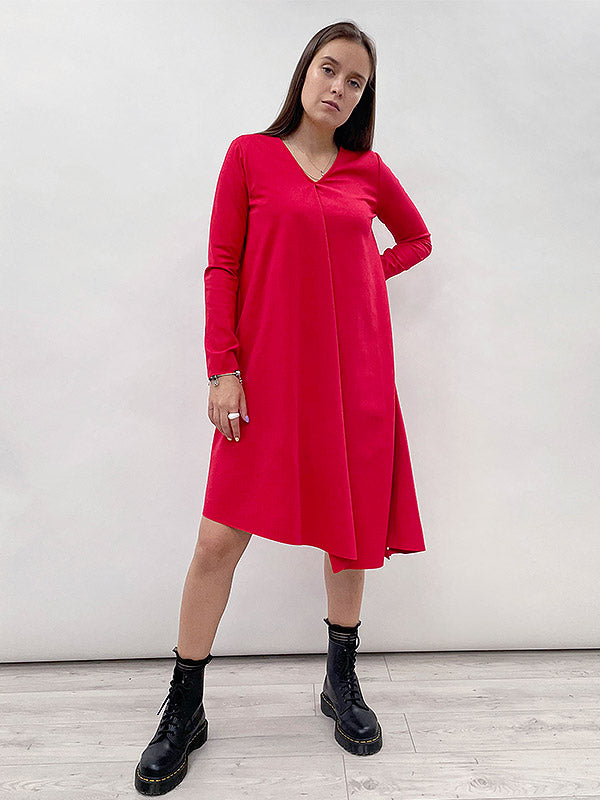 Il Vento E La Seta laisvo kirpimo asimetrinė suknelė "Caroline Red"