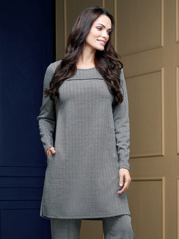 Lega suknelė su užtrauktuko papuošimu "Molly Black - White Chevron Tweed"