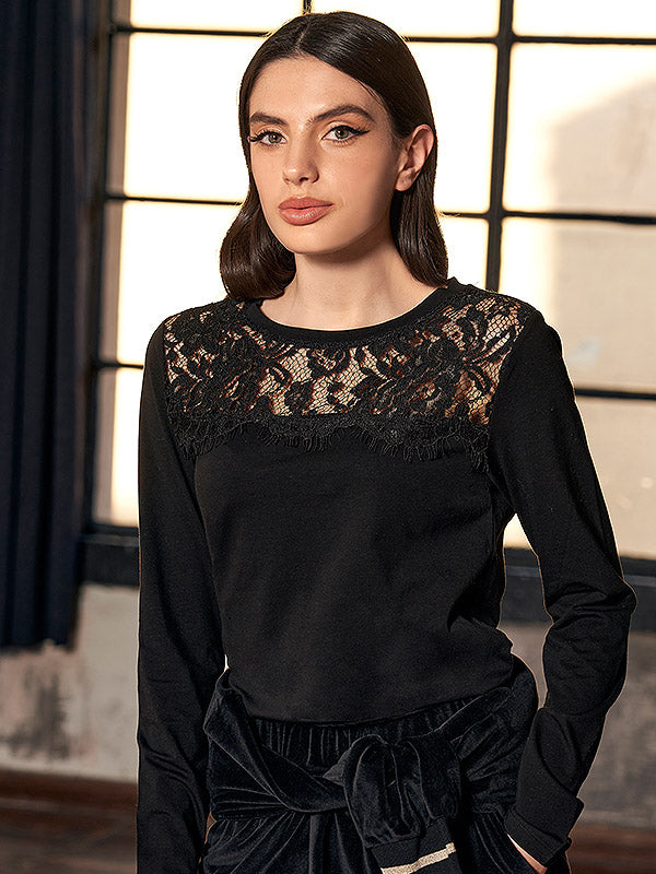 Bisbigli medvilninė palaidinė su nėriniais "Aurora Black"