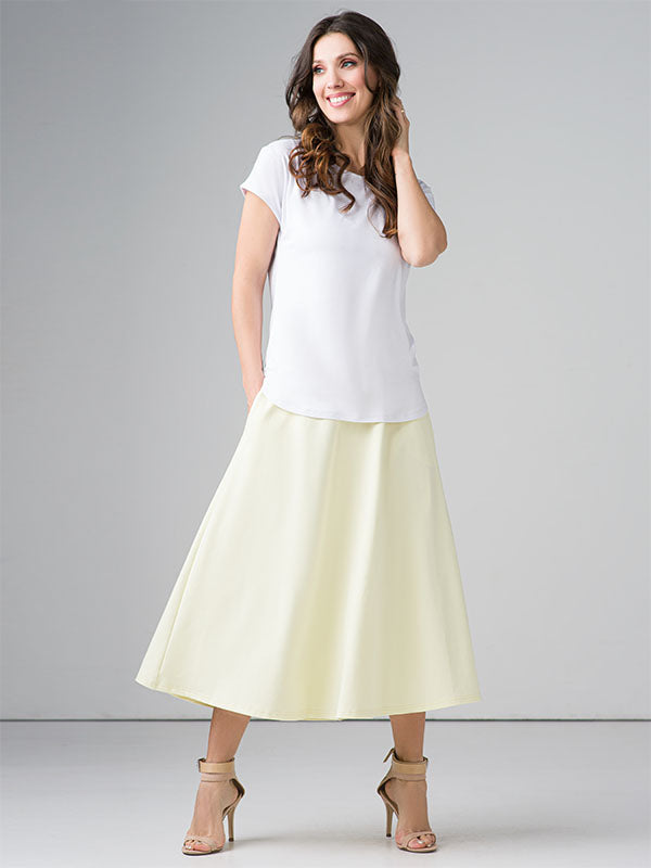 Lega medvilninis platėjantis midi sijonas "Mimoza Light Yellow"