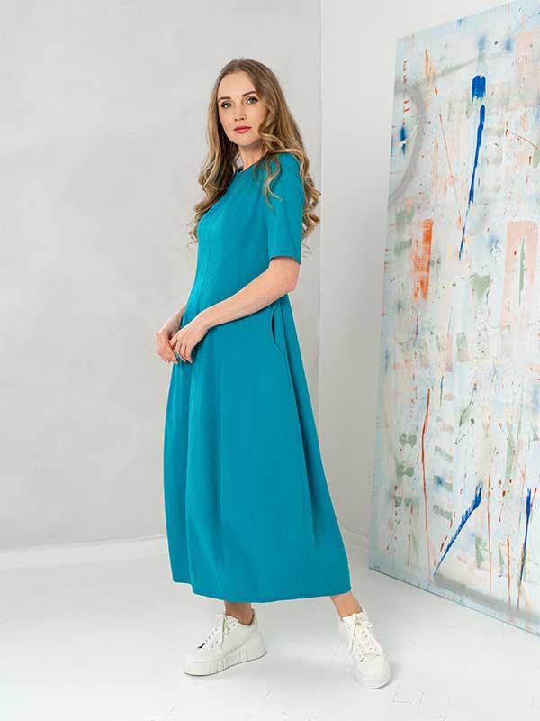 Lega tampraus lino midi suknelė "Fatima Turquoise"