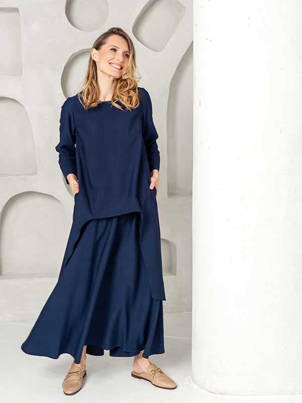 Lega ilgas viskozinis sijonas "Benita Dark Blue"