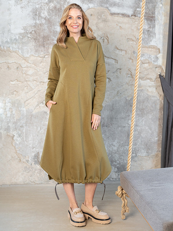 Lega medvilninė midi suknelė su pūkeliu iš vidaus "Deina Khaki"