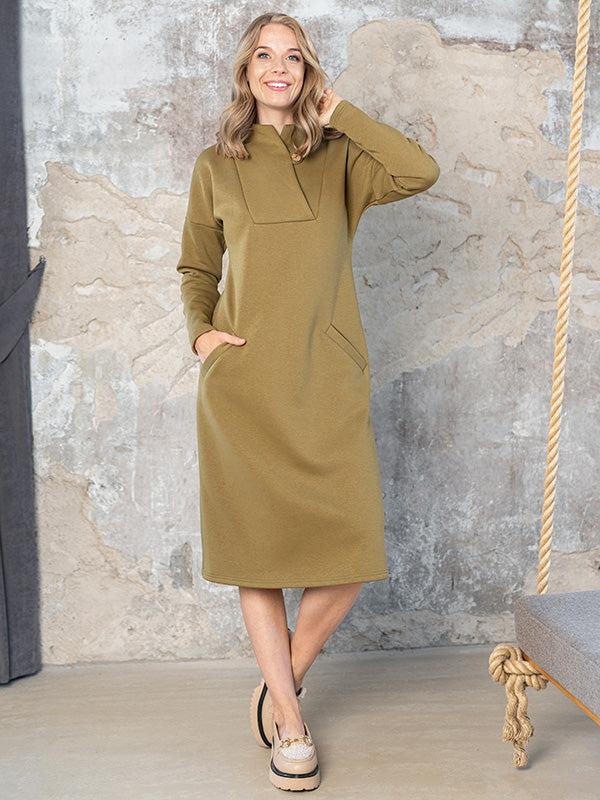 Lega medvilninė suknelė su pūkeliu iš vidaus "Wanda Khaki"