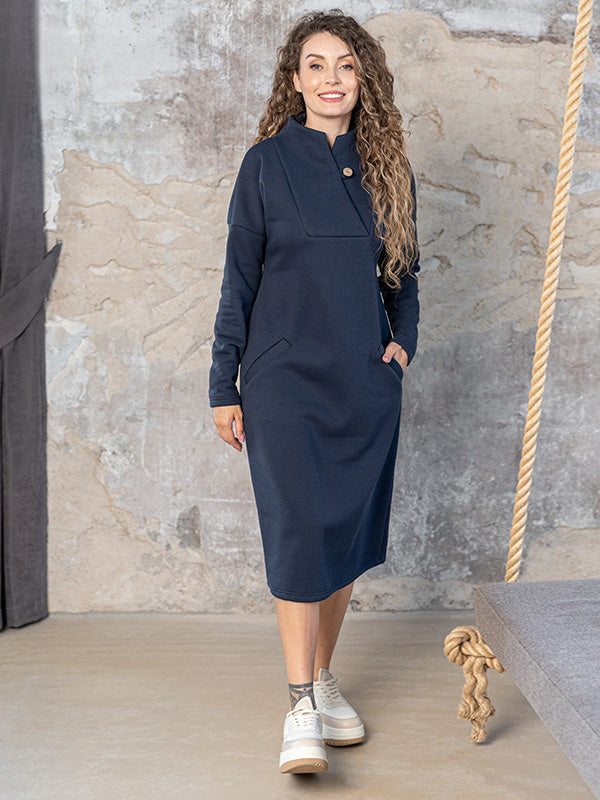 Lega medvilninė suknelė su pūkeliu iš vidaus "Wanda Navy"