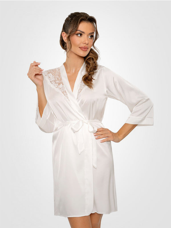 Donna atlasinis chalatas su nėriniais "Mari Ecru"