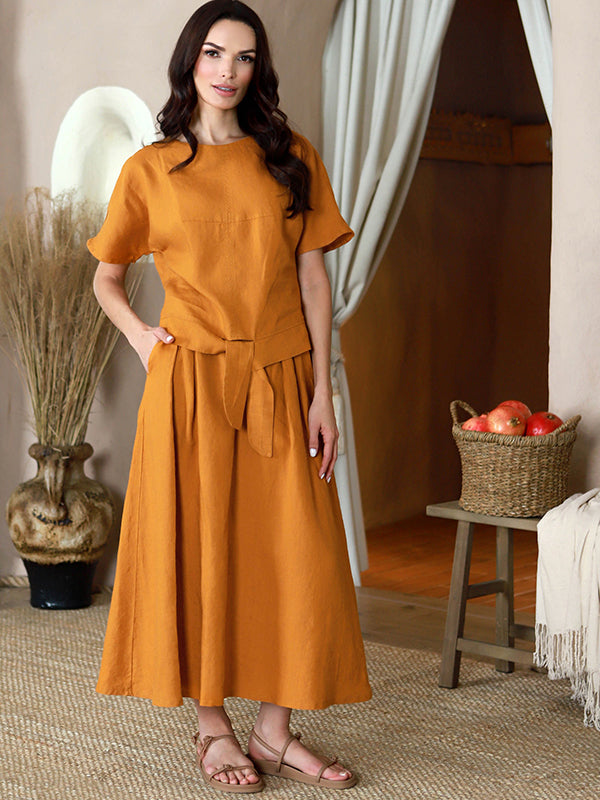 Lega ilgas lininis sijonas "Donella Yellow"