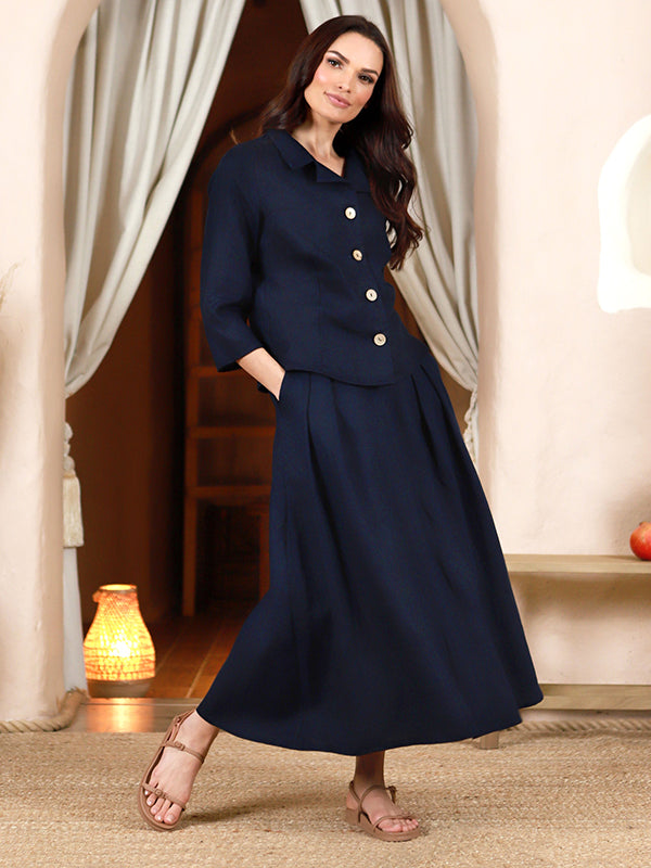 Lega ilgas lininis sijonas "Donella Navy"