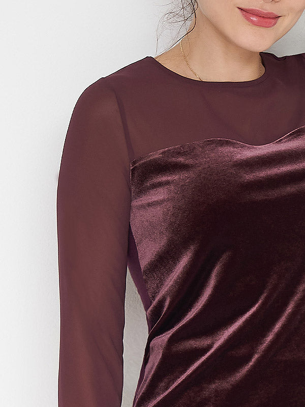 EMMEBIVI aksominė palaidinė su perregimu viršumi ir rankovėmis "Umma Bordeaux"