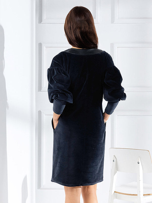 Lega medvilninė suknelė su dirbtinės odos apykakle "Samanta Black Velour"