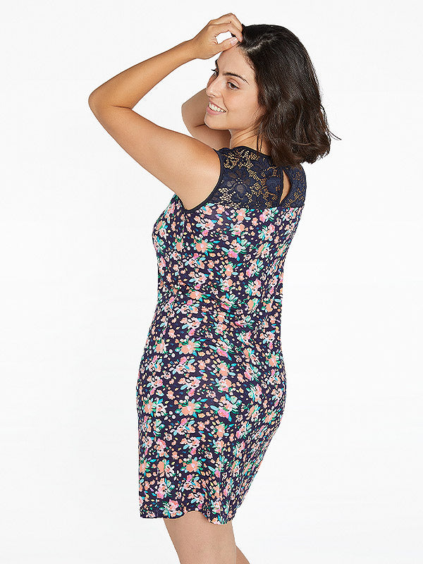 Ysabel Mora viskozinė suknelė su nėriniais "Lucite Navy - Multicolor Flower Print"