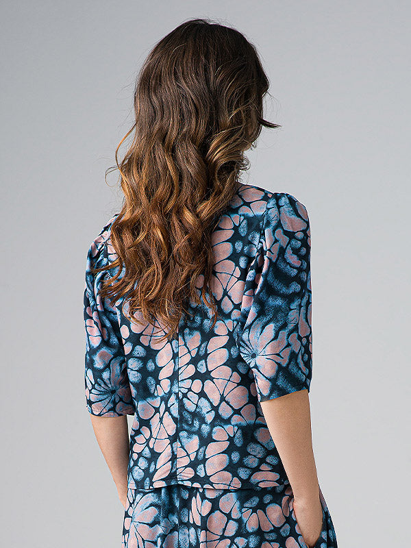 Lega viskozinė palaidinė "Romola Navy - Blue - Beige Ornament Print"