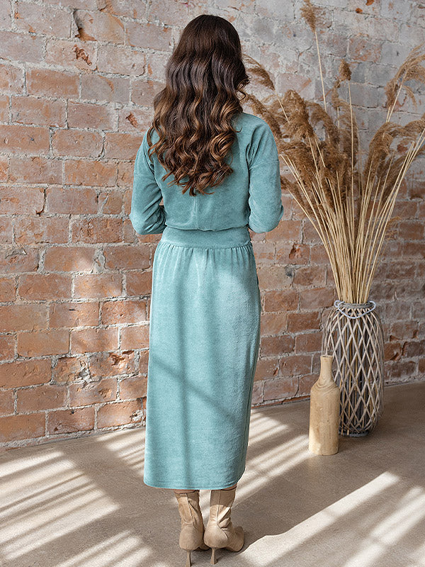 Lega Ilga veliūrinė suknelė su dirželiu "Anahit Sea Green"