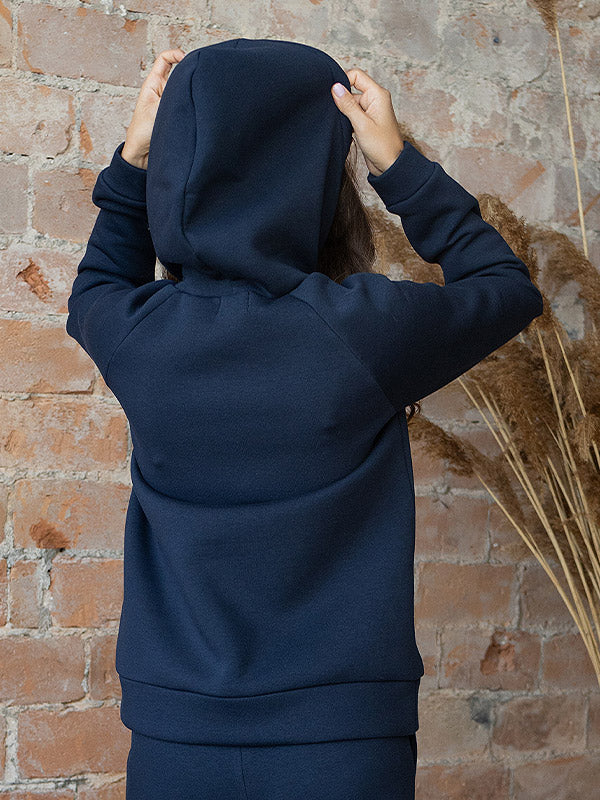 Lega medvilninis džemperis su gobtuvu "Risha Dark Blue"