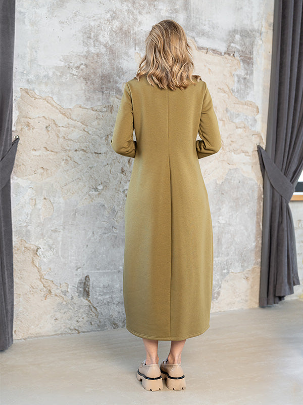 Lega ilga medvilninė suknelė su pūkeliu iš vidaus "Trisha Khaki"