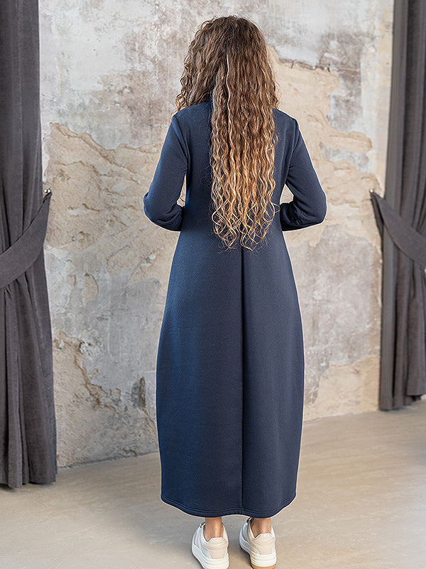 Lega ilga medvilninė suknelė su pūkeliu iš vidaus "Trisha Navy"