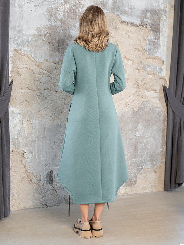 Lega medvilninė midi suknelė su pūkeliu iš vidaus "Deina Dusty Blue"