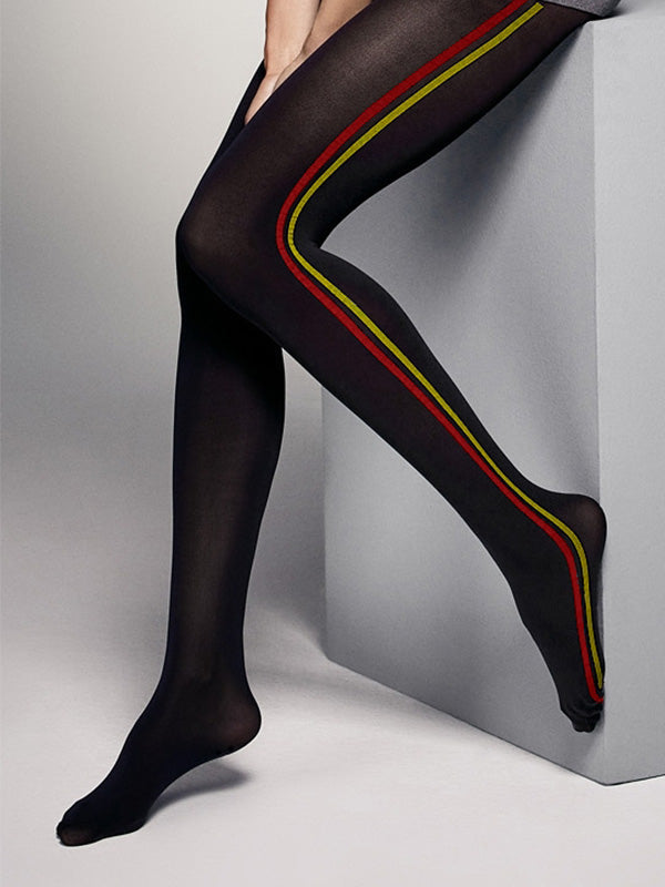 Veneziana neperregimos pėdkelnės su juostomis šone "Jess 60 Den Black - Bordeaux - Olive"