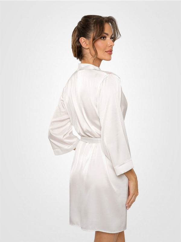 Donna atlasinis chalatas su nėriniais "Mari Ecru"