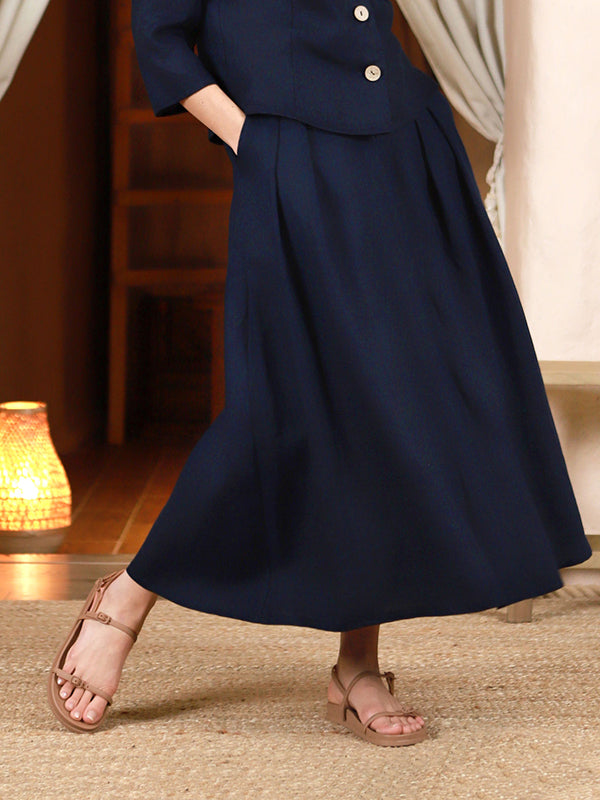 Lega ilgas lininis sijonas "Donella Navy"