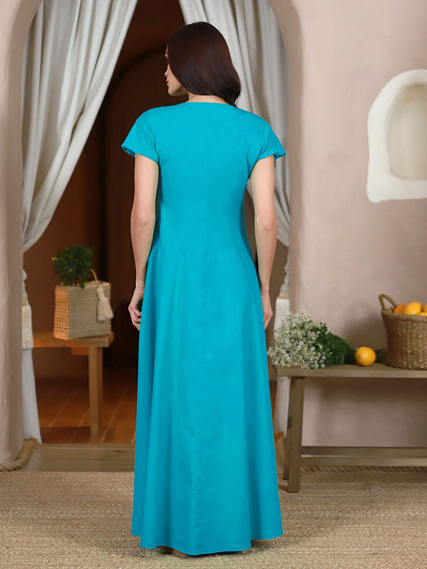 Lega tampraus lino maxi suknelė "Wanessa Turquoise"