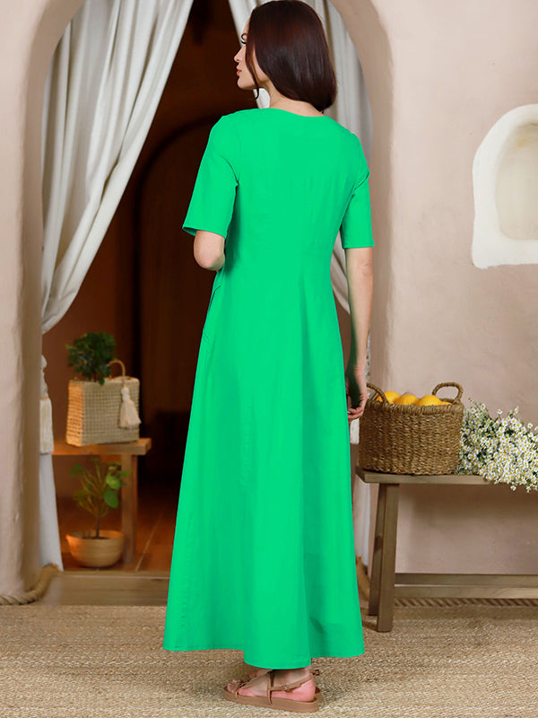 Lega tampraus lino maxi A silueto suknelė "Inessa Sea Foam"