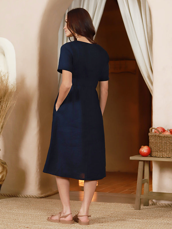 Lega lininė A silueto suknelė "Brenna Navy"