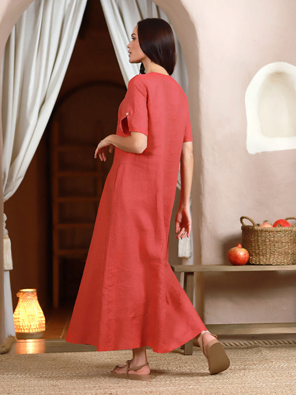 Lega lininė maxi suknelė "Merita Raspberry"