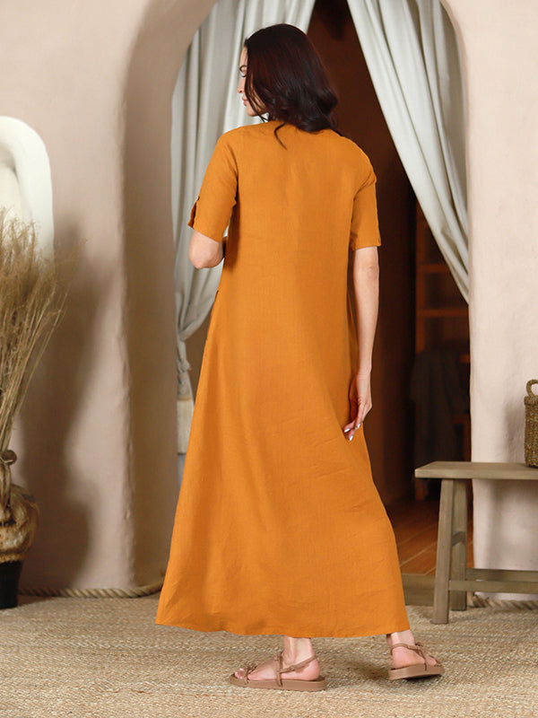 Lega lininė maxi suknelė "Merita Yellow"