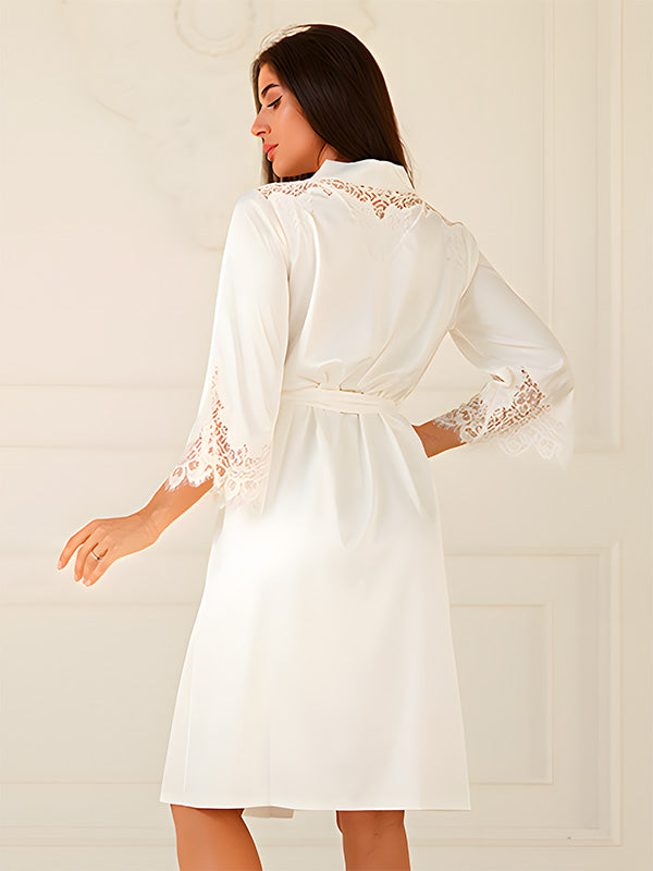 Komilfo šilkinis chalatas su nėriniais "Hibiscus Champagne"