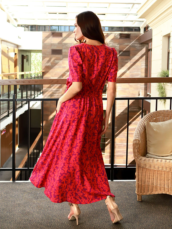 Lega maxi viskozinė suknelė "Indila Magenta - Orange Flower Print"