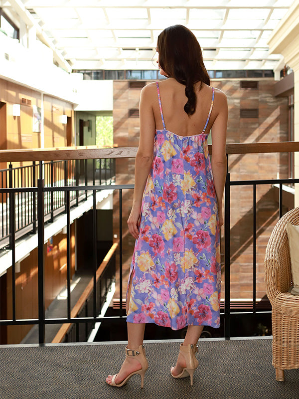 Lega viskozinė midi suknelė "Ismay Violet - Rose Flower Print"