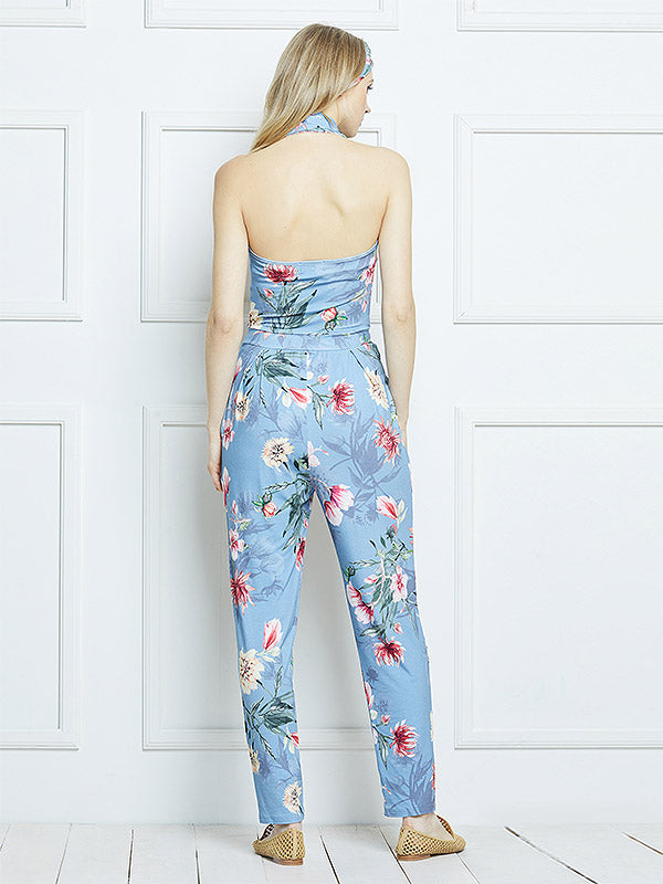 Lega viskozinis kombinezonas "Osma Greyish Blue - Multicolor Flower Print"