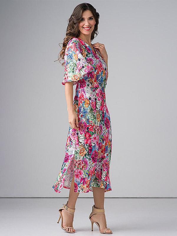 Lega linasest midi-kleit "Sonia Multicolor Flower Print"