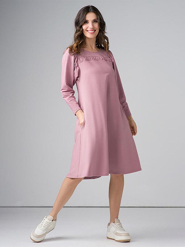 Lega laieneva lõikega puuvillane kleit "Leontina Dusty Pink"