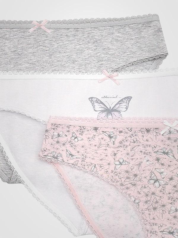 Esotiq 3 paari puuvillaste püksikute komplekt "Oli-Oli Grey - White - Pink"