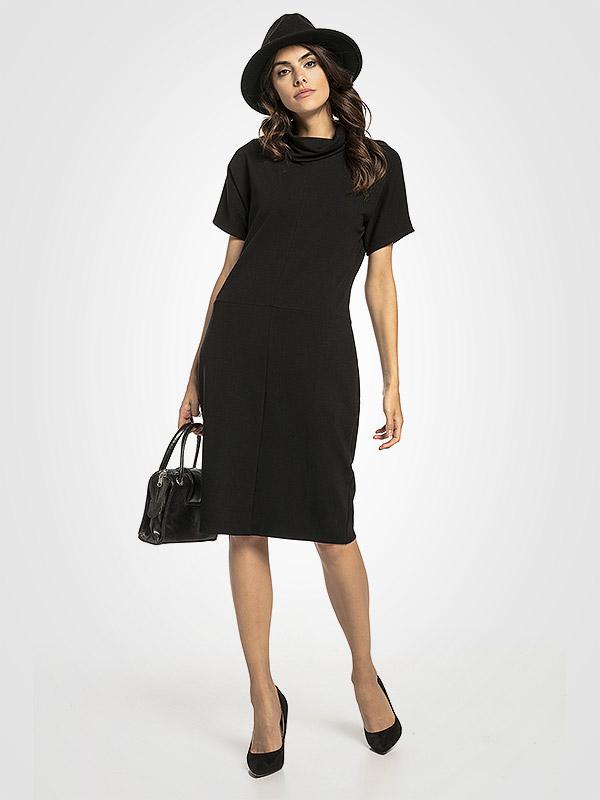 Tessita puuvillane kõrge kaeluse ja lühikeste varrukatega kleit "Lurdes Black"