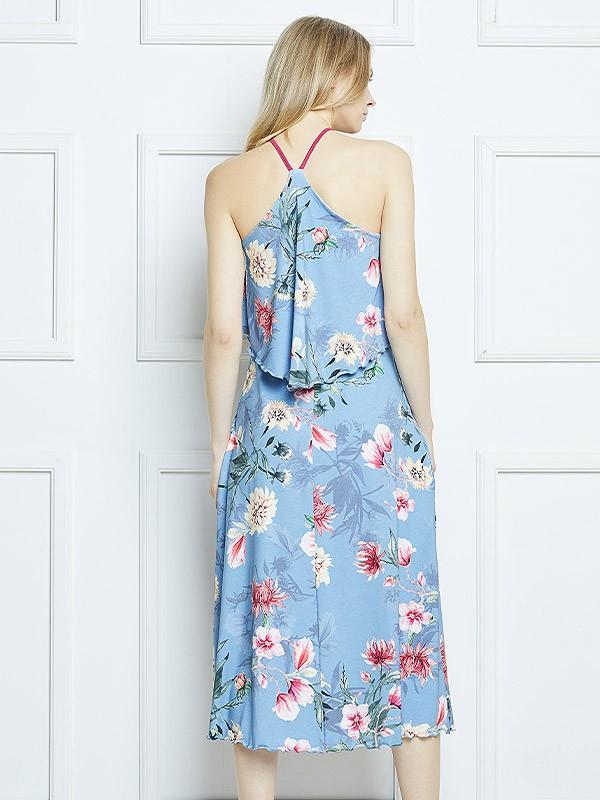 Lega viskoosist kleit "Samantha Greyish Blue - Multicolor Flower Print"