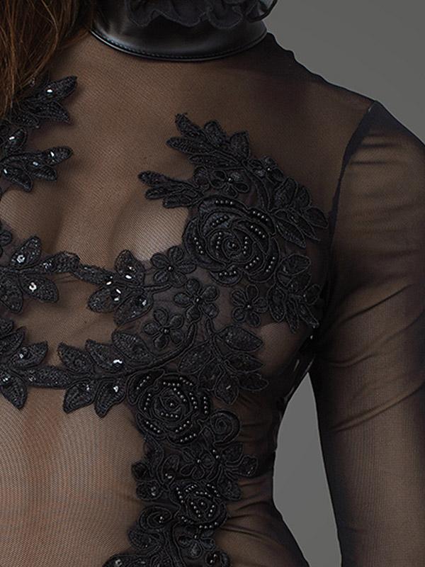 Noir Handmade kitsas pitsiga kleit "Tiffany Black"