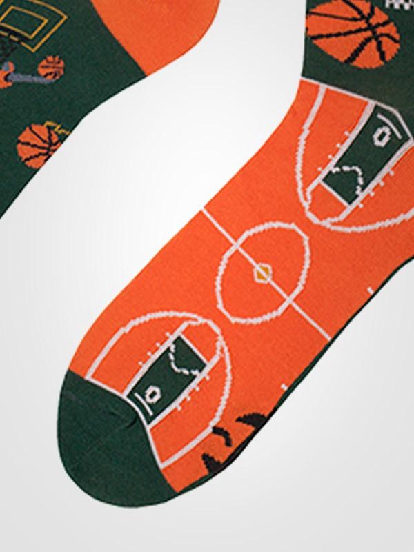 Spalvotos Kojines unisex puuvillased sokid "Basketball Fan Orange - Green"