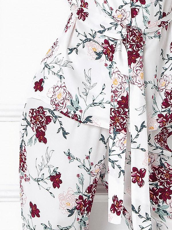 Aruelle viskoosist pidžaama "Ophelia Long White - Green - Burgundy Flower Print"