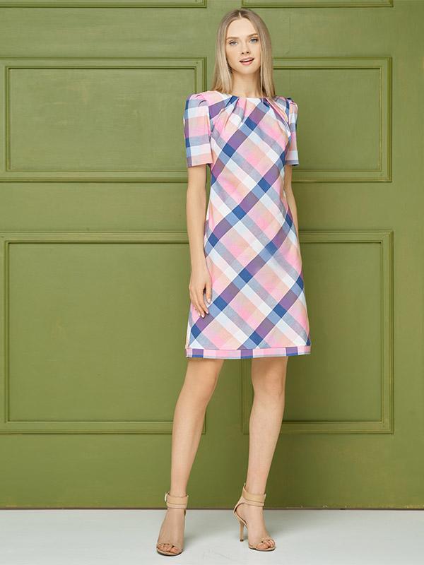 Lega puuvillane kleit "Vanessa Blue - Pink - Grey Squares"
