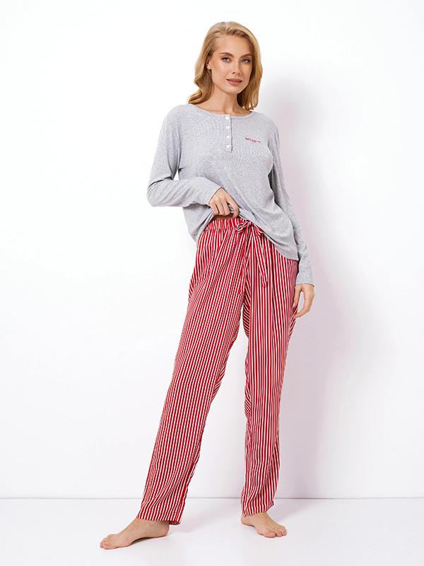 Aruelle pikk viskoosist pidžaama "Camy Long Grey - Red - White Stripes"