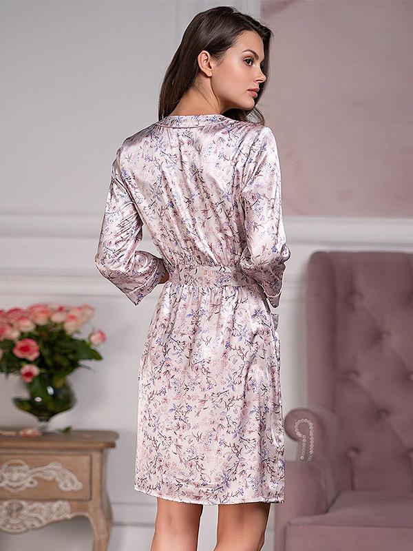 MiaMia nööpidega siidist hommikumantel "Vladlena Pearl - Multicolor Floral Print"