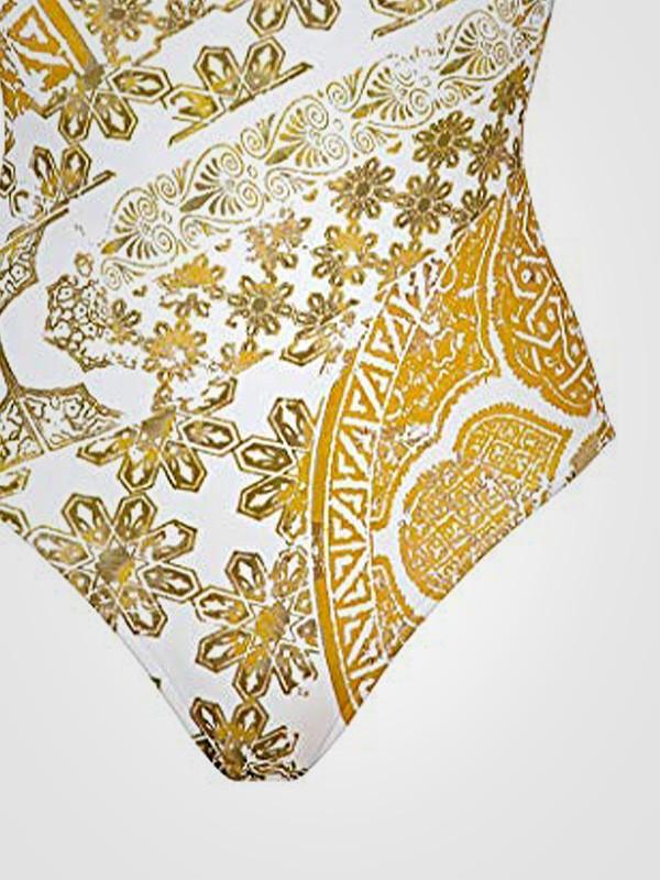 Maryan Mehlhorn цельный купальник с литыми чашечками "Orient White - Gold Ornament Print"