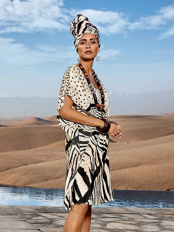 Maryan Mehlhorn viskoosist rannakaftan "Sahara Beige - Black Zebra Print"