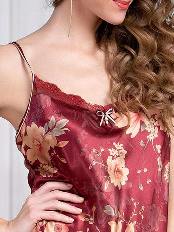 MiaMia шёлковая пижама "Burgundia Bordeaux Flower Print"